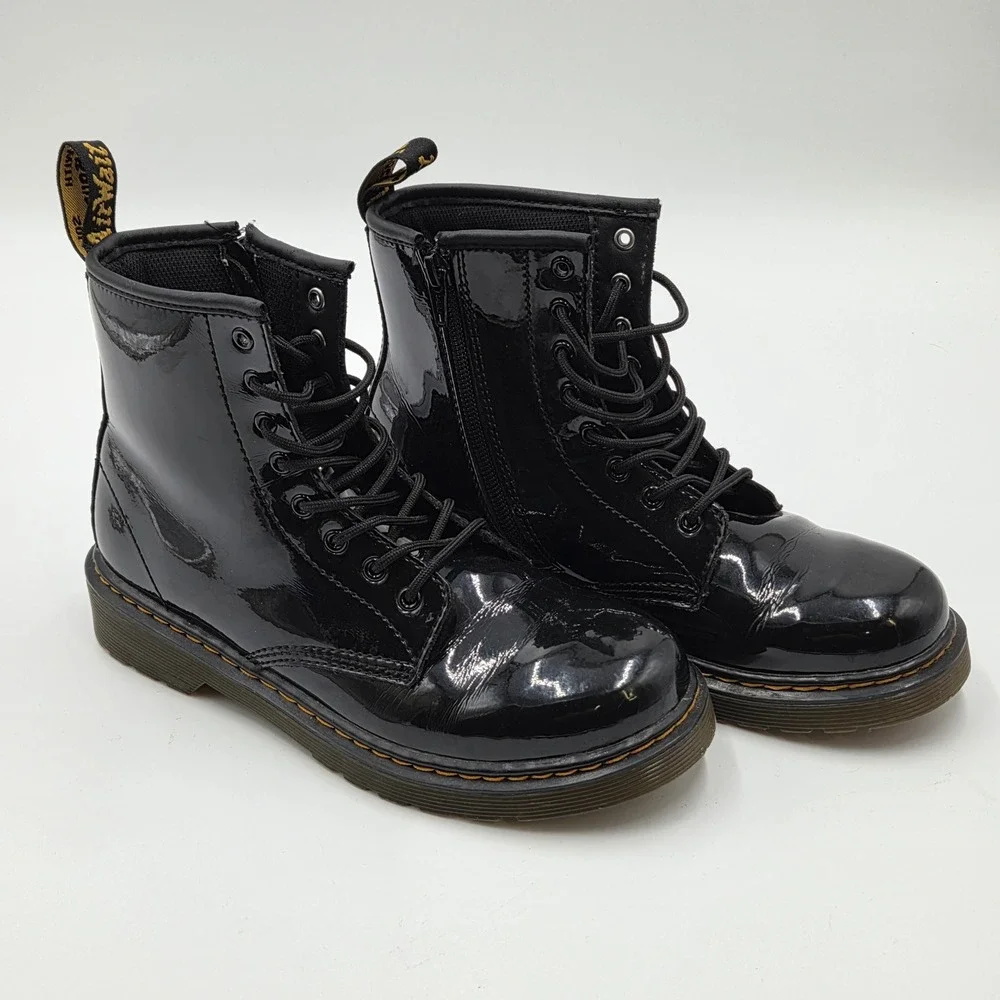 Dr. Martens 8-Eye Combat Boot 1460J Side Zip Gloss Black Junior Kids 4M